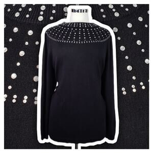 LANE BRYANT BLACK CREW NECK RHINESTONE EMBELLISHED NECKLINE SWEATER SZ 14/16
